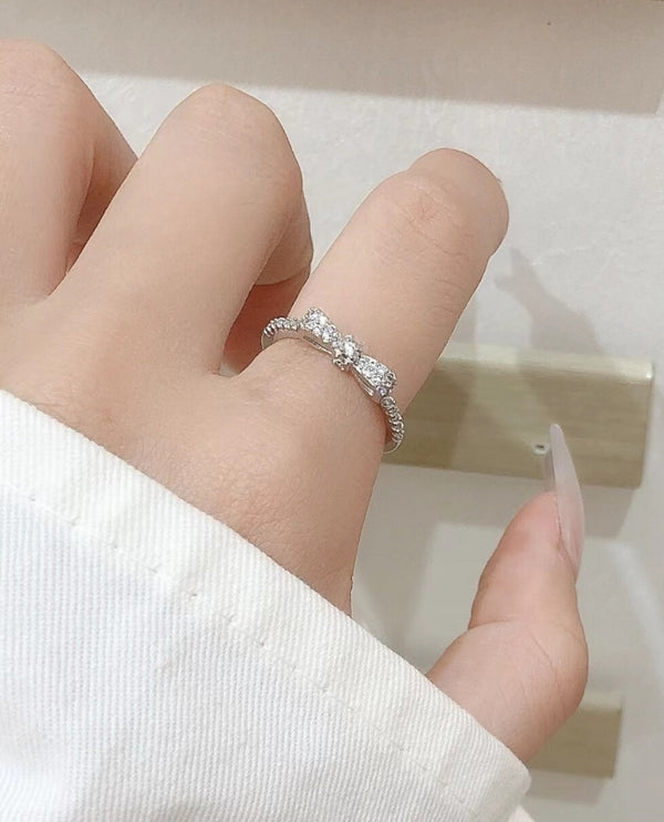 Margaret Crystal Bow Silver Ring