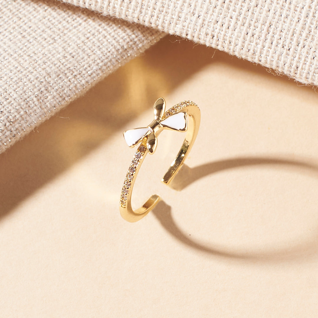 Liliana White Bow Gold Ring - Salty Accessories