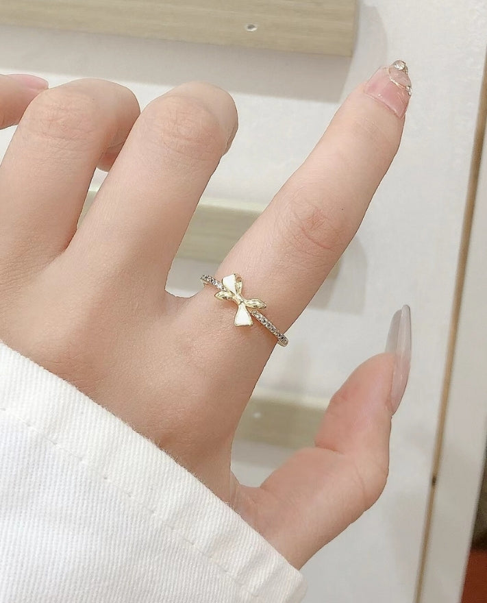 Liliana White Bow Gold Ring - Salty Accessories