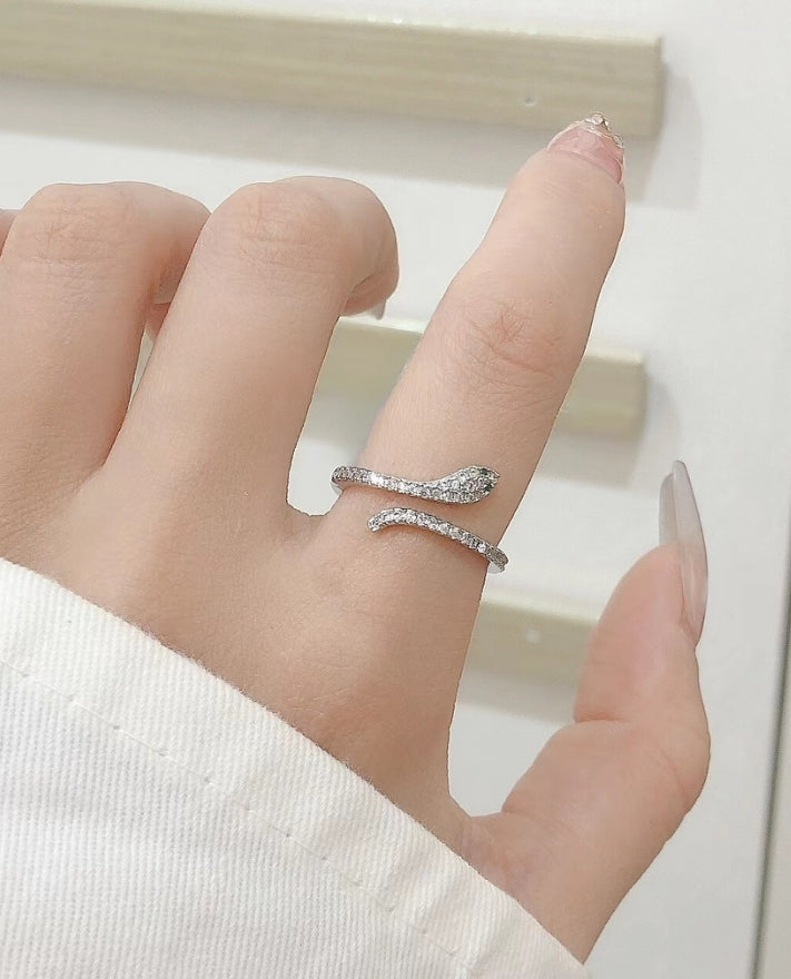 Mini Serpent Studded Silver Ring