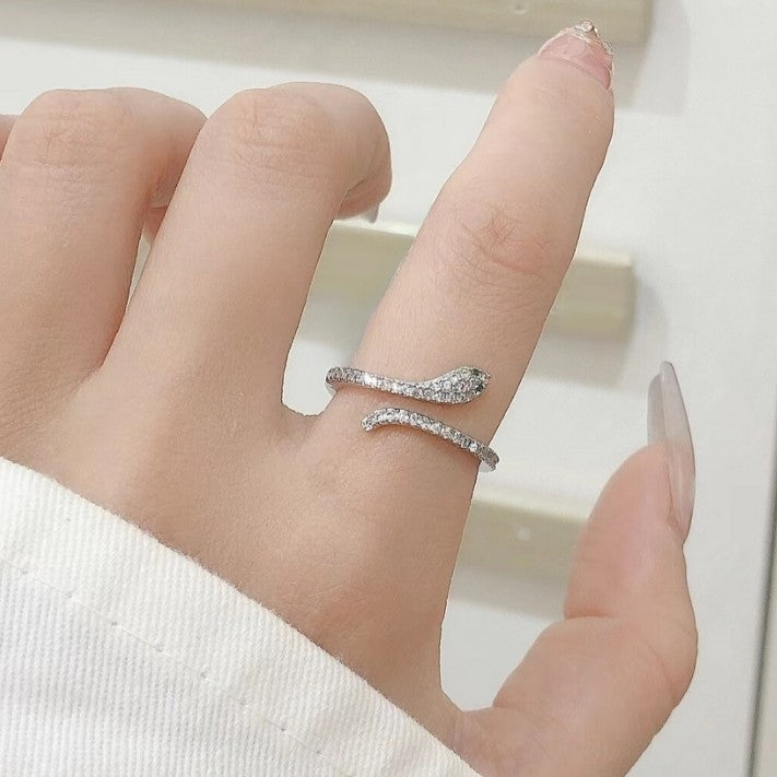 Mini Serpent Studded Silver Ring