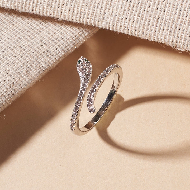 Mini Serpent Studded Silver Ring
