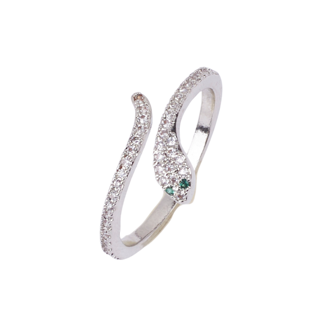 Mini Serpent Studded Silver Ring
