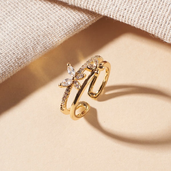 Freya Crystal Butterfly Gold Ring