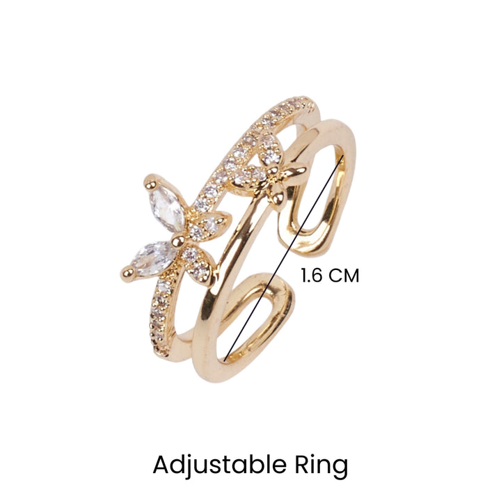 Freya Crystal Butterfly Gold Ring - Salty Accessories