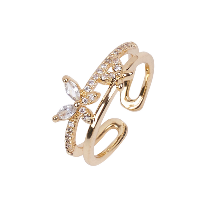 Freya Crystal Butterfly Gold Ring - Salty Accessories