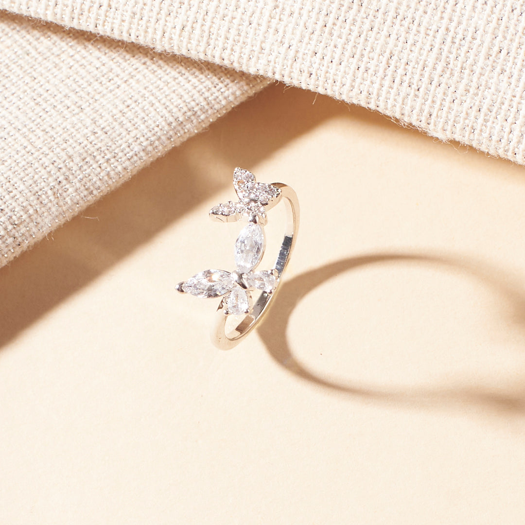 Eliza Crystal Butterfly Silver Ring - Salty Accessories