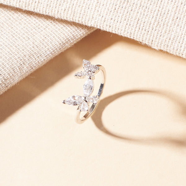 Eliza Crystal Butterfly Silver Ring