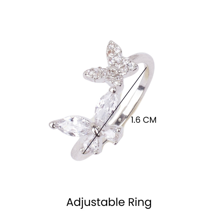 Eliza Crystal Butterfly Silver Ring - Salty Accessories