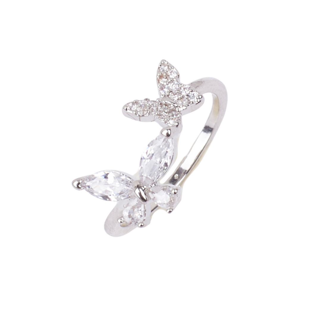 Eliza Crystal Butterfly Silver Ring - Salty Accessories