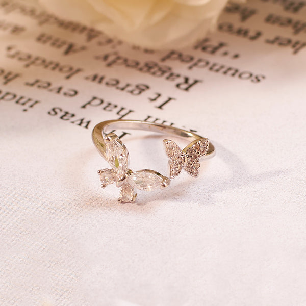 Eliza Crystal Butterfly Silver Ring