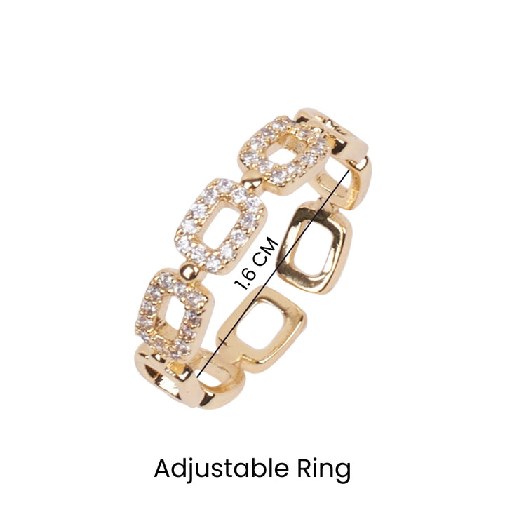 Square Link Studded Gold Ring