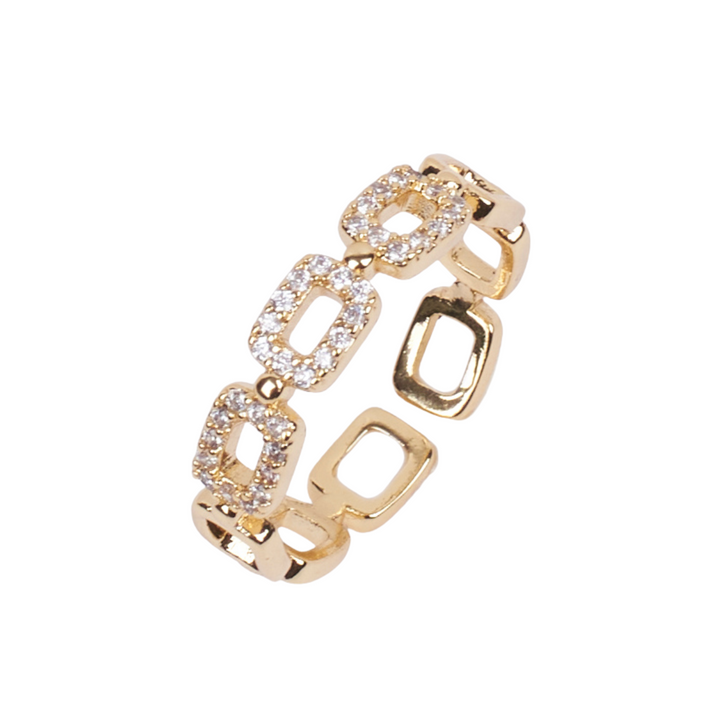Square Link Studded Gold Ring