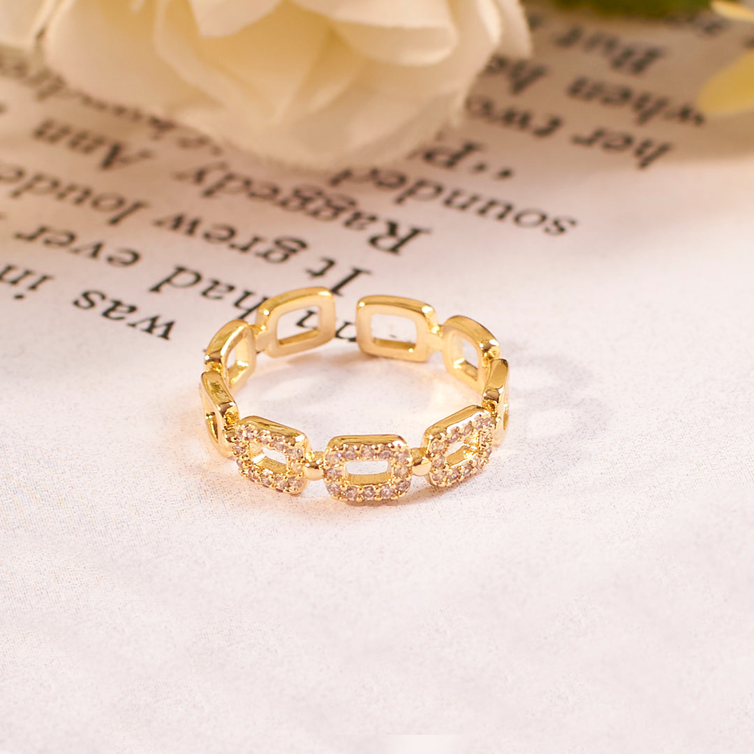 Square Link Studded Gold Ring