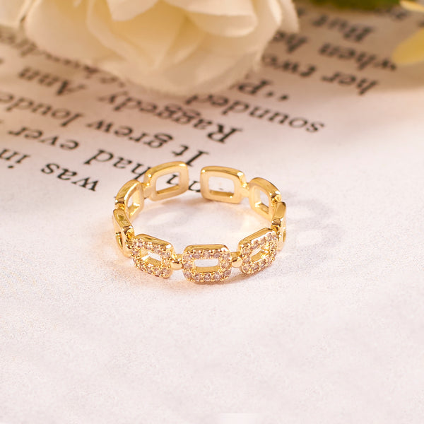 Square Link Studded Gold Ring