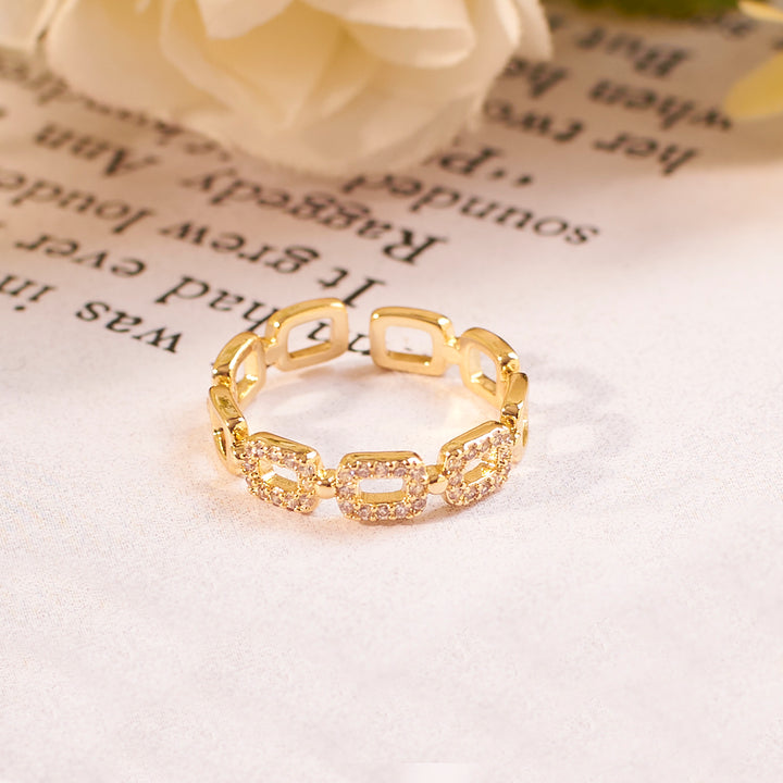 Square Link Studded Gold Ring