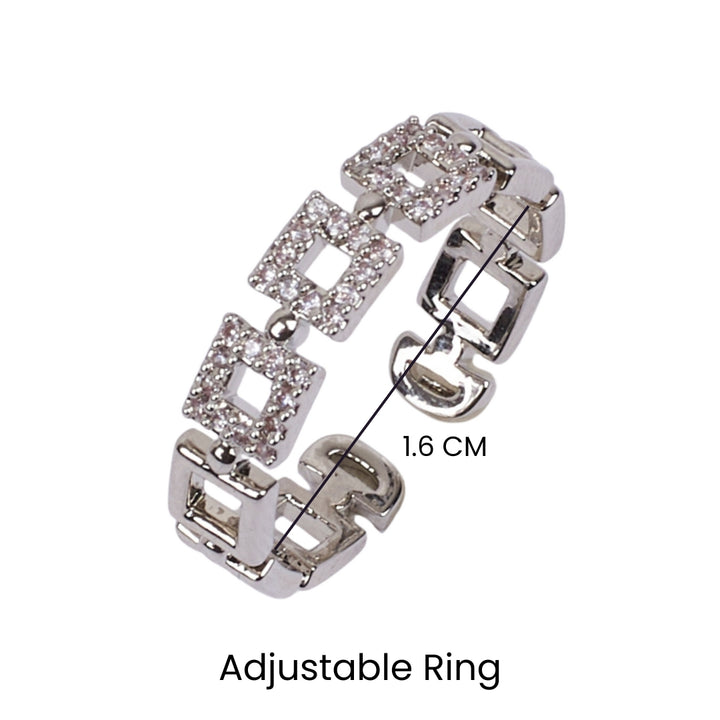 Square Link Studded Silver Ring