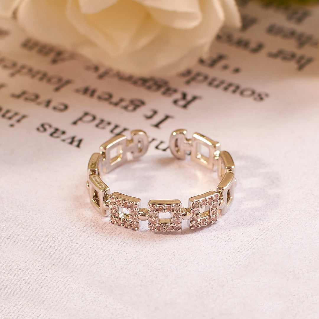 Square Link Studded Silver Ring