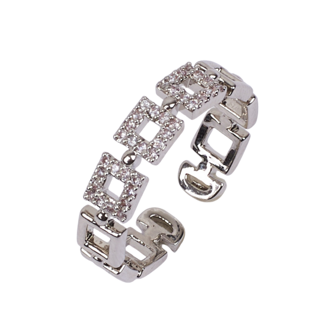 Square Link Studded Silver Ring