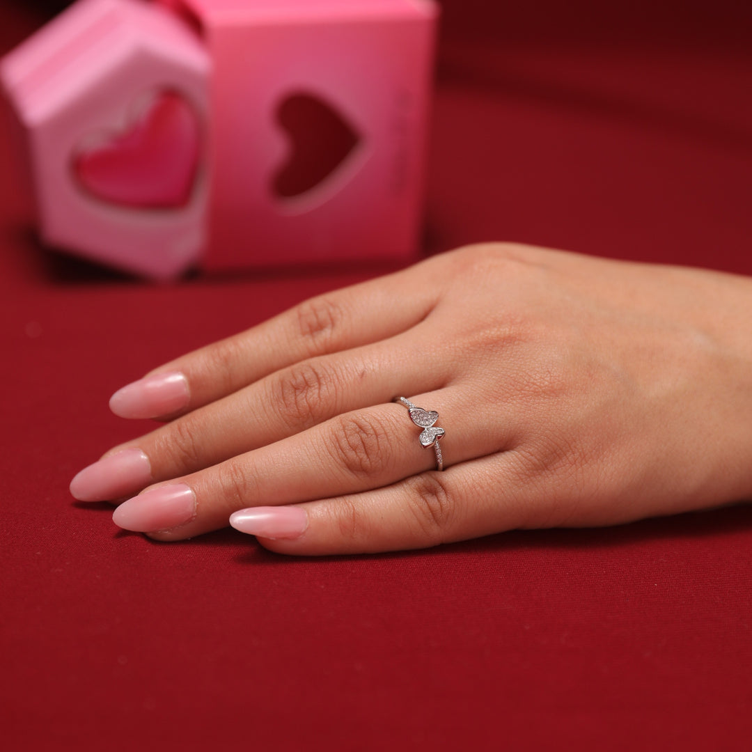 Hollis Studded Butterfly Silver Ring With Valentine Box