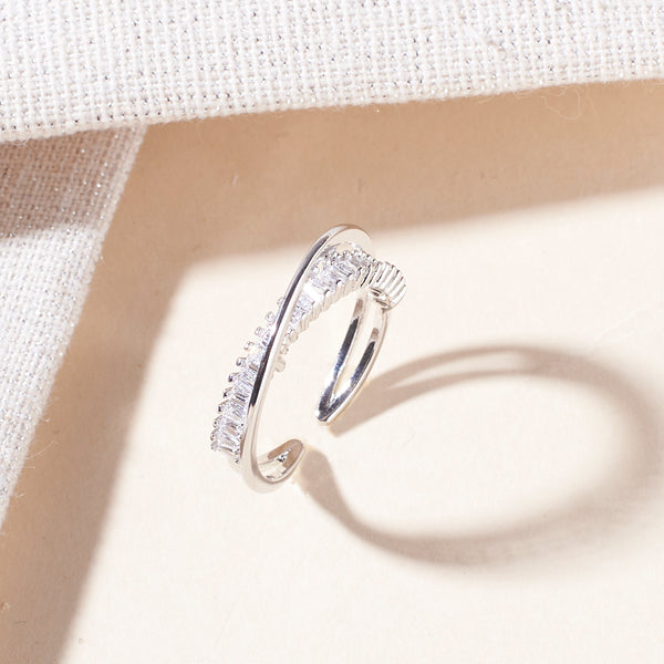 Overlap Crystal Studded Silver Ring
