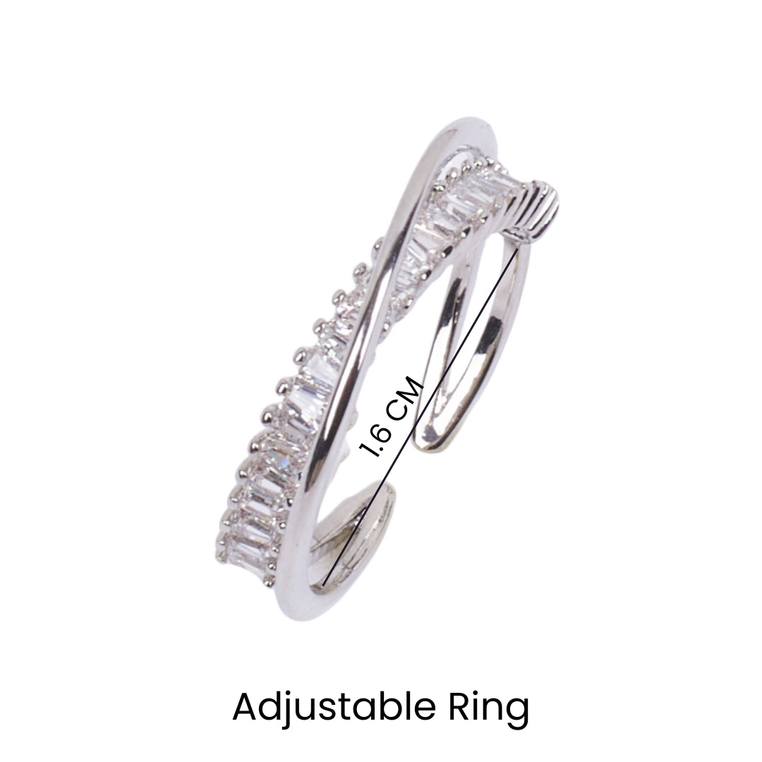 Overlap Crystal Studded Silver Ring - Salty Accessories