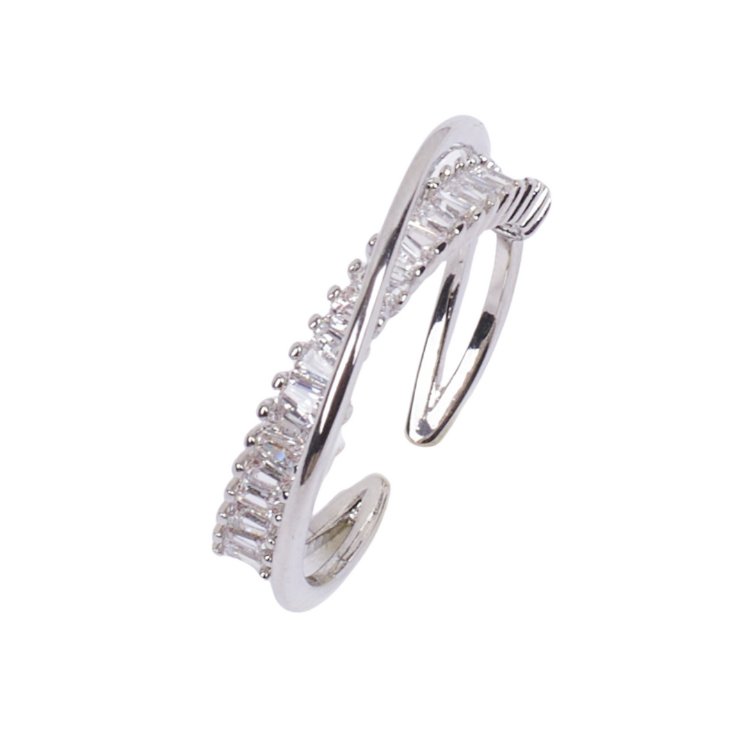 Overlap Crystal Studded Silver Ring - Salty Accessories