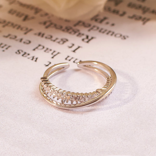 Overlap Crystal Studded Silver Ring