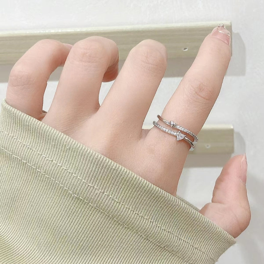 Studded Heart Duo Silver Ring - Salty Accessories