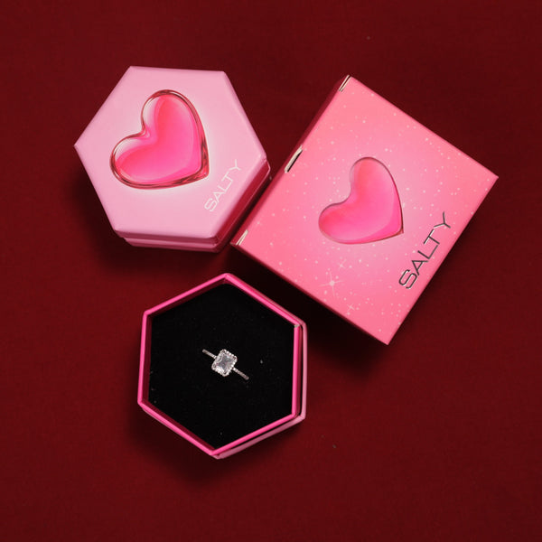 Span Studded Solitaire Silver Ring With Valentine Box
