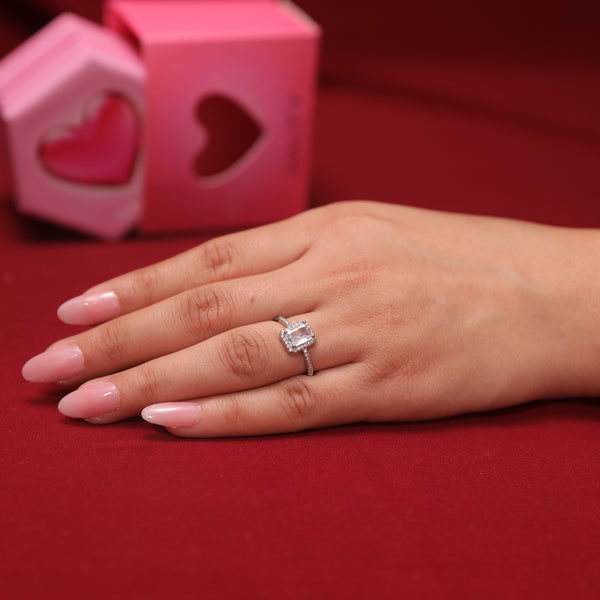 Span Studded Solitaire Silver Ring With Valentine Box