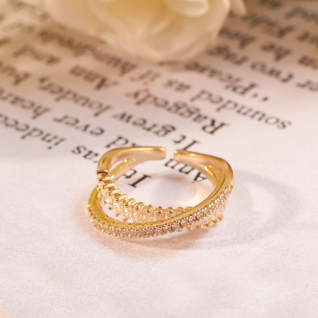 Flyover Studded Tennis Gold Ring