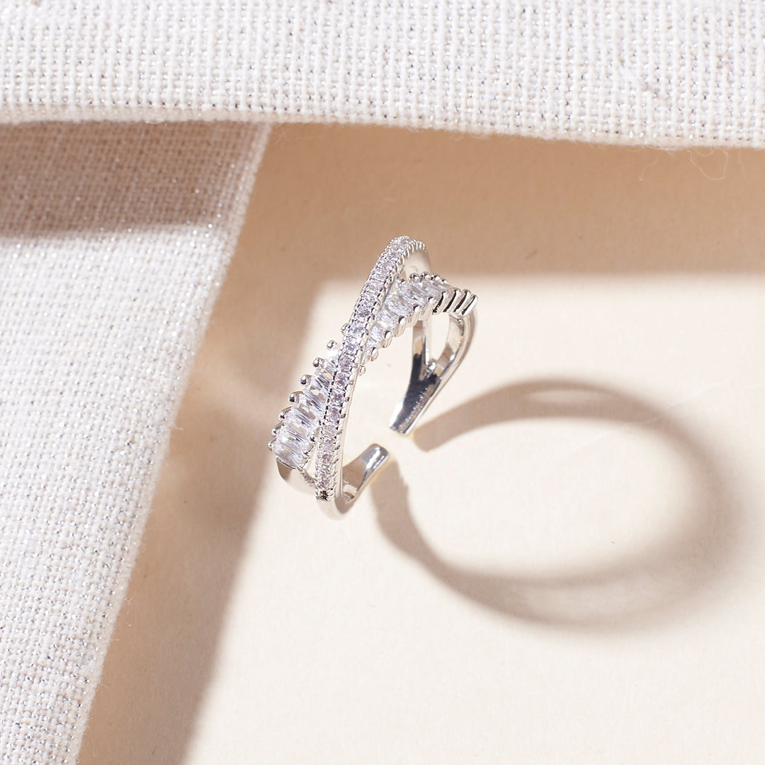 Flyover Studded Tennis Silver Ring - Salty Accessories
