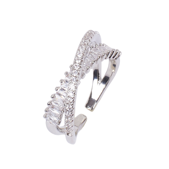 Flyover Studded Tennis Silver Ring