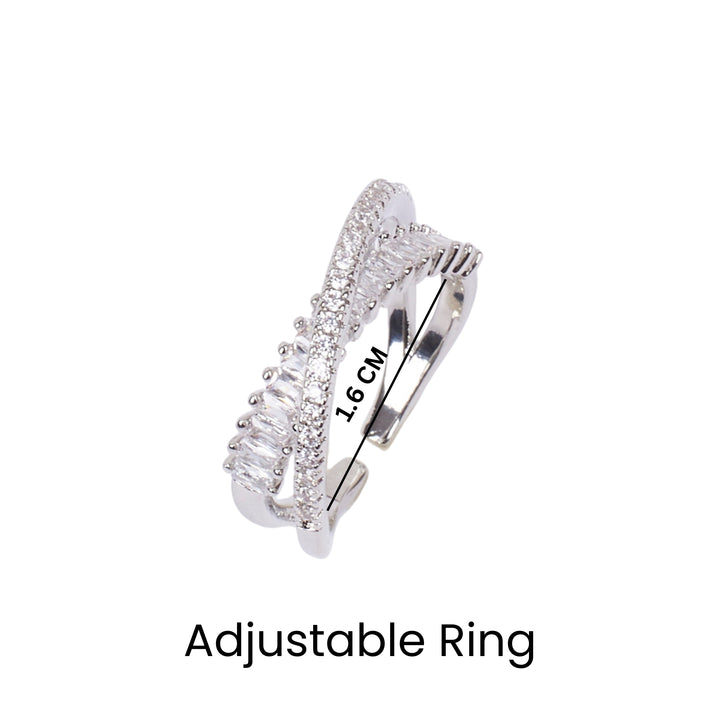 Flyover Studded Tennis Silver Ring