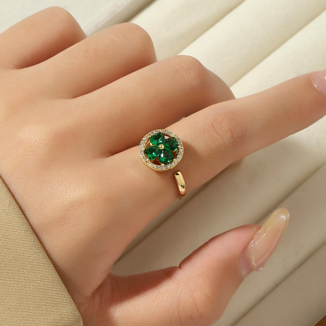 Esme Crystal Green Floral Spinner Ring