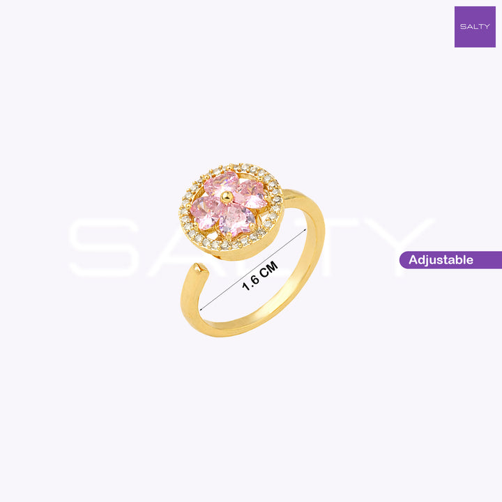Esme Crystal Gold Pink Floral Spinner Ring