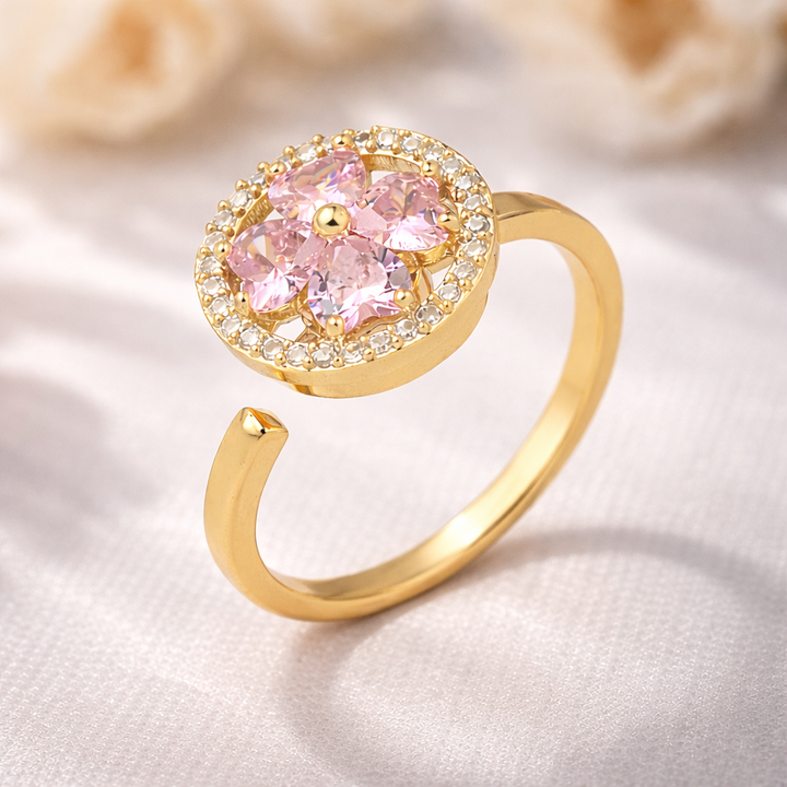 Esme Crystal Gold Pink Floral Spinner Ring
