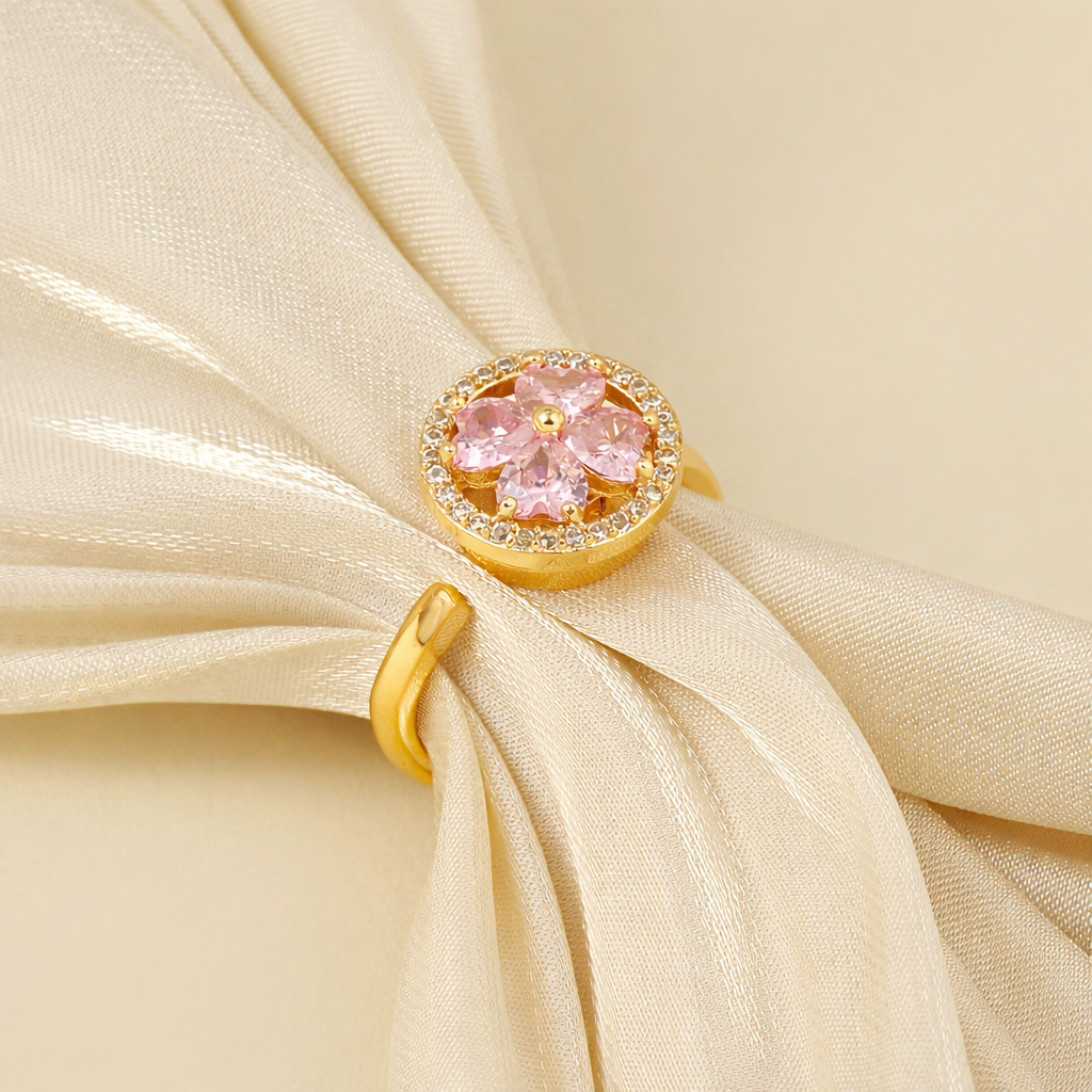 Esme Crystal Gold Pink Floral Spinner Ring