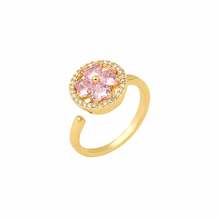 Esme Crystal Gold Pink Floral Spinner Ring