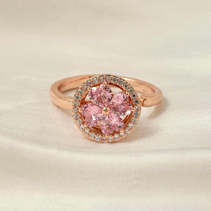 Esme Crystal Pink Floral Spinner Ring - Salty Accessories