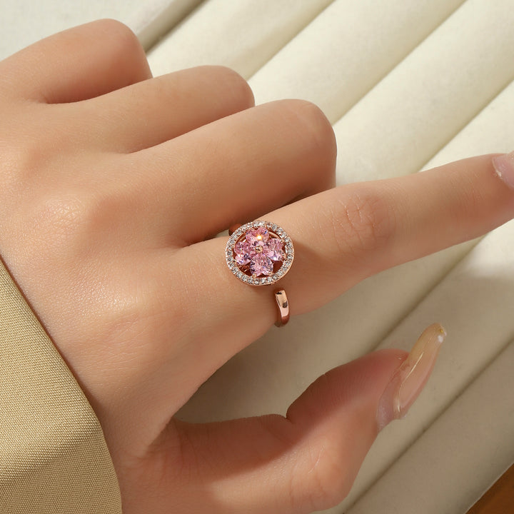 Esme Crystal Pink Floral Spinner Ring - Salty Accessories