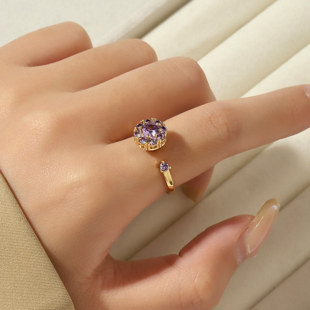 Eris Purple Crystal Gold Spinner Ring - Salty Accessories