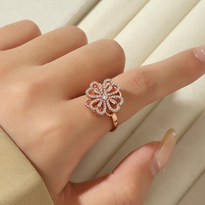 Floral Heart Crystal Spinner Ring - Salty Accessories