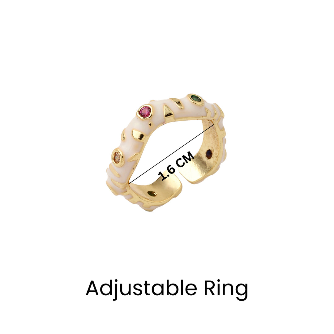 Asel White Enamel Gold Ring