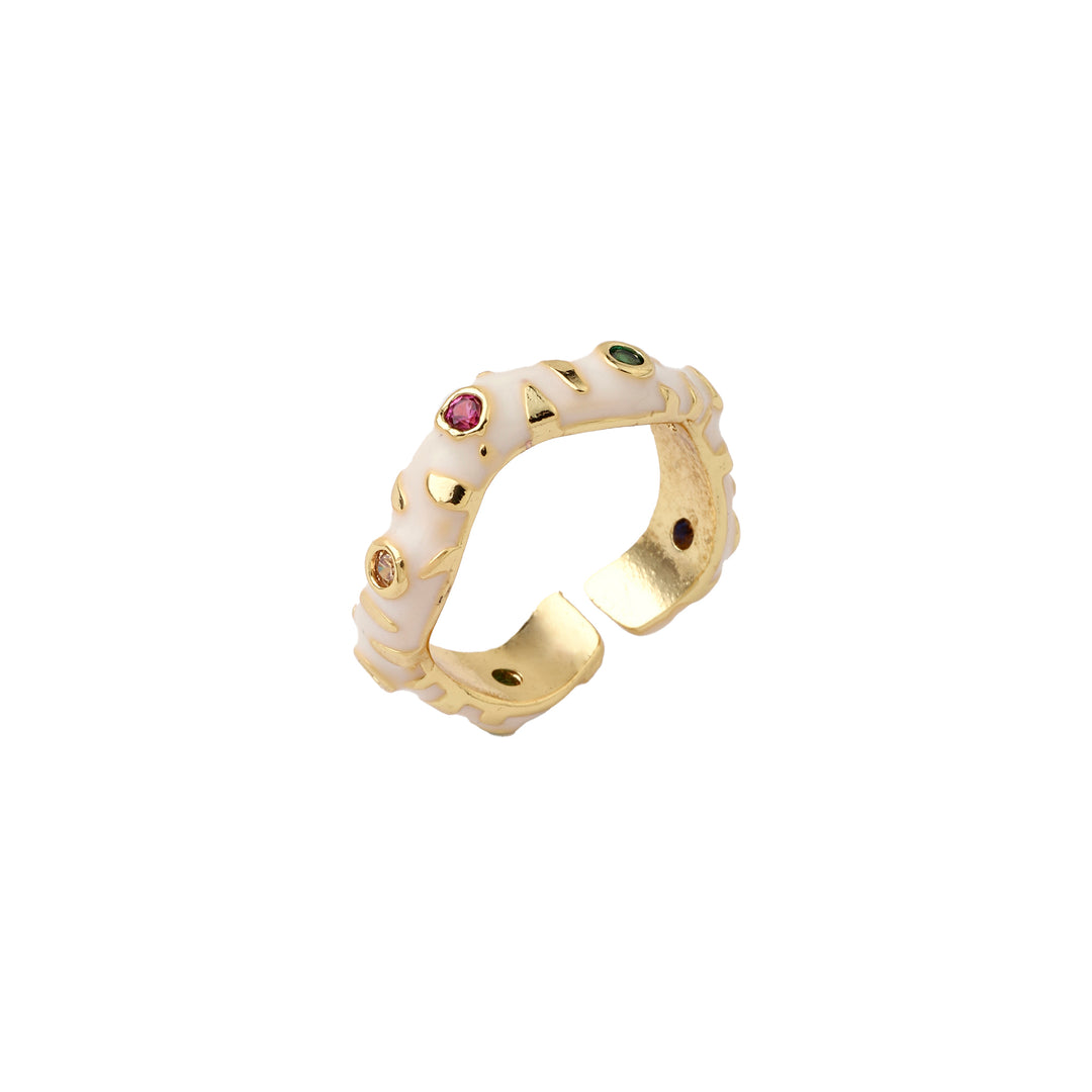 Asel White Enamel Gold Ring