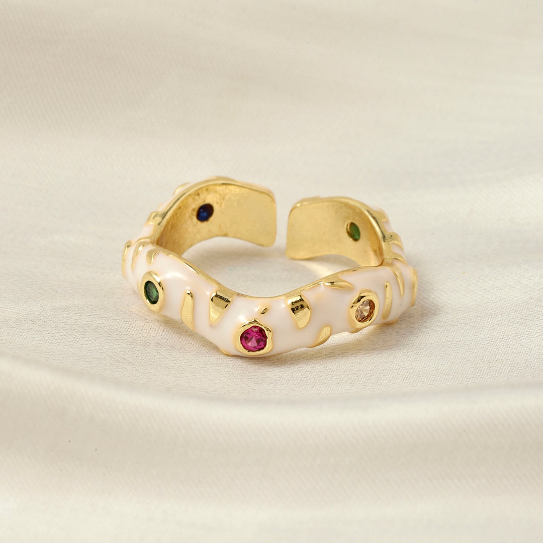 Asel White Enamel Gold Ring - Salty Accessories