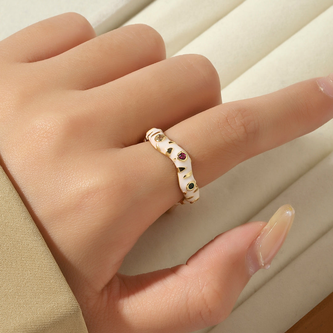 Asel White Enamel Gold Ring - Salty Accessories