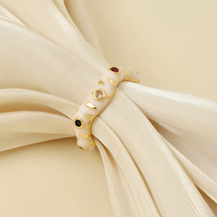 Asel White Enamel Gold Ring