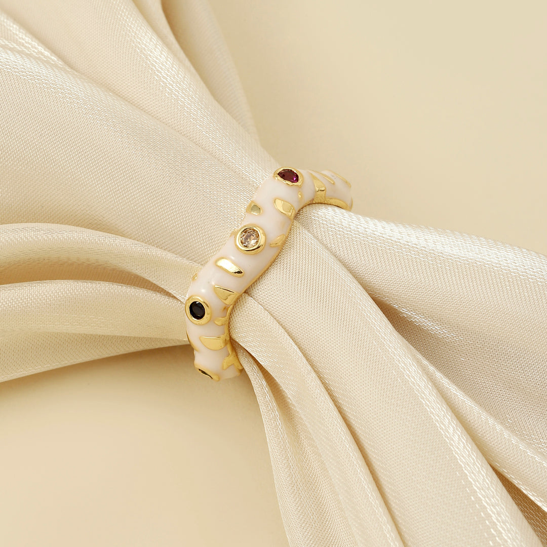 Asel White Enamel Gold Ring - Salty Accessories